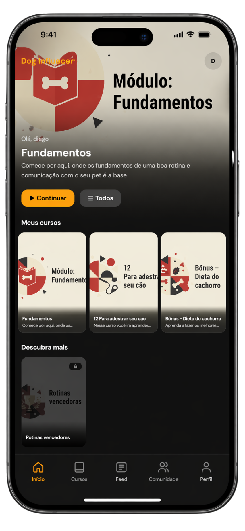 App no Modo Netflix — billboard do módulo em destaque e carrossel horizontal